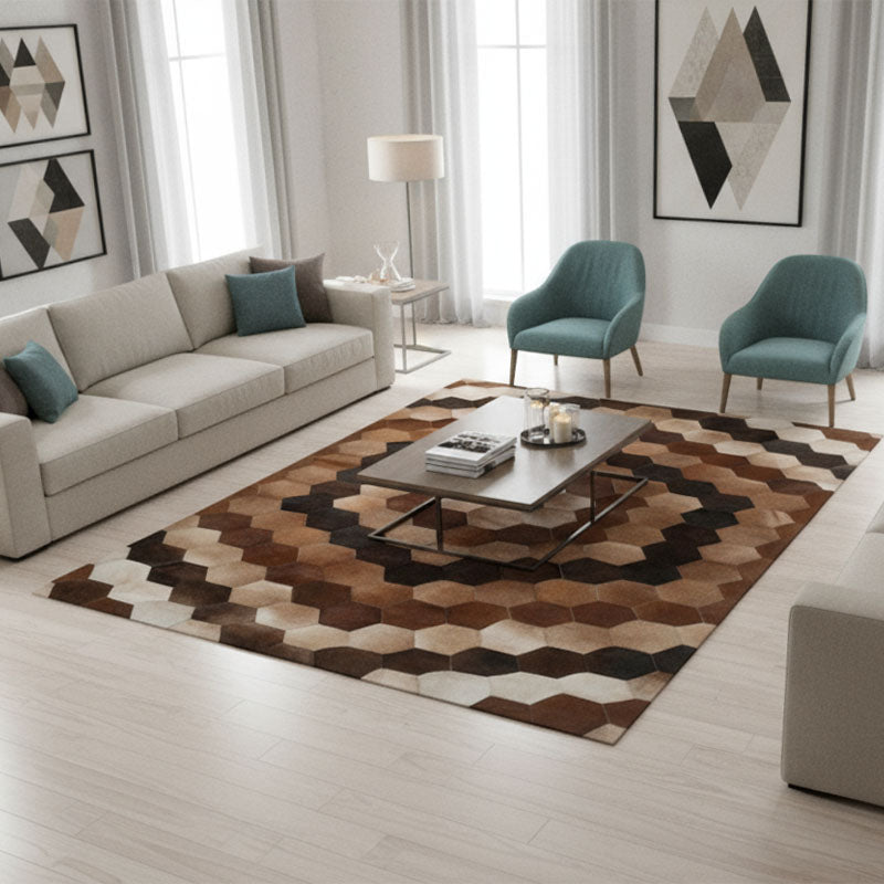 Handmade leather rug with mosaic pattern by Obi Pelle