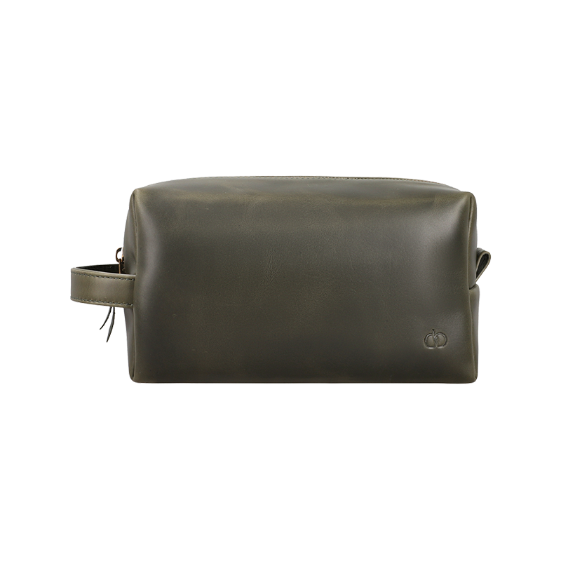 Leather Wash Bag for Men in Olive Green, Walter by Obi Pelle