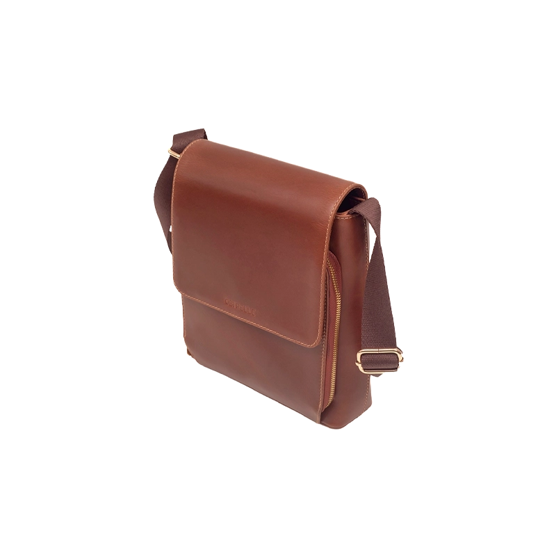 Leather Crossbody Bag in Geneva Brown, Berlin by Obi Pelle#Color_Geneva Brown