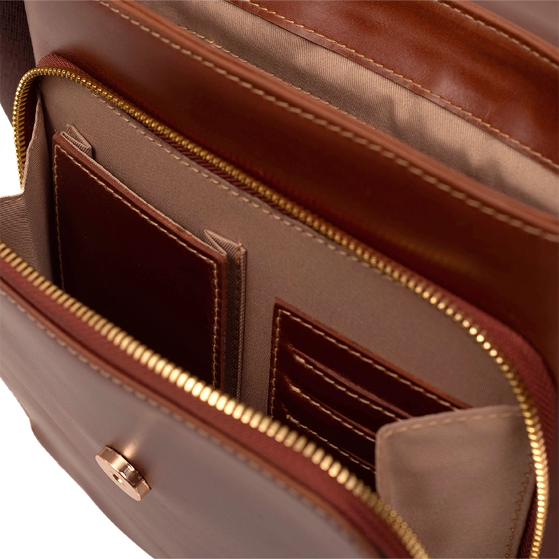Leather Crossbody Bag in Geneva Brown, Berlin by Obi Pelle#Color_Geneva Brown
