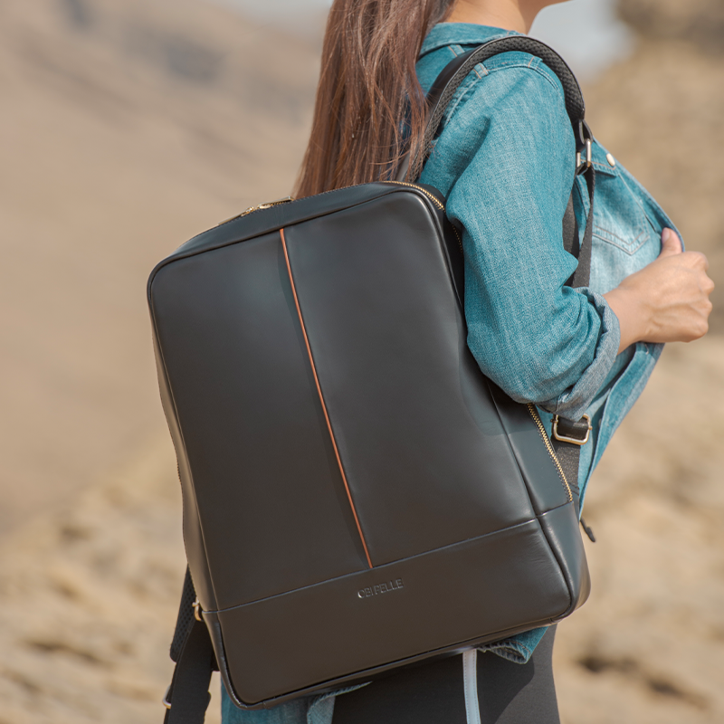 Leather Backpack for Women in Delta Black, Stella by Obi Pelle