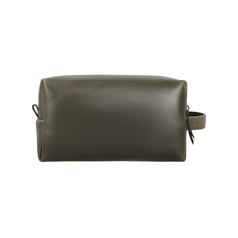 Leather Wash Bag for Men in Olive Green, Walter by Obi Pelle