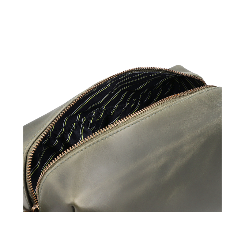 Leather Wash Bag for Men in Olive Green, Walter by Obi Pelle