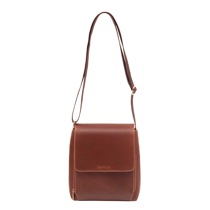 Leather Crossbody Bag in Geneva Brown, Berlin by Obi Pelle#Color_Geneva Brown