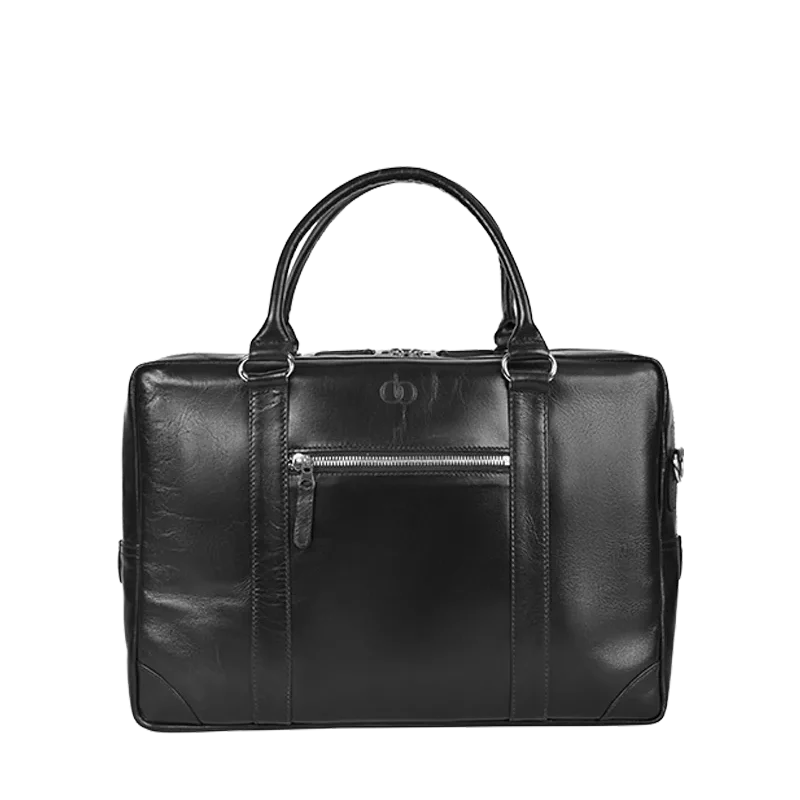 Leather Laptop Bag for Men in Midnight Black, Ambassador by Obi Pelle