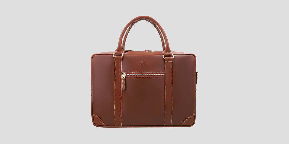 Obi Pelle Ambassador leather laptop bag in Geneva Brown