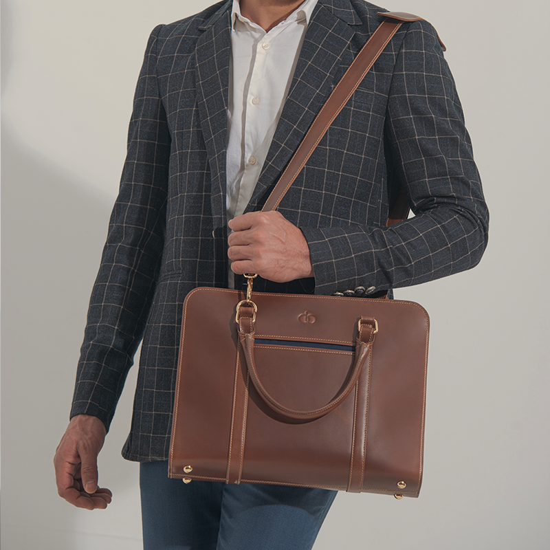 Leather Business Bag for Men in Geneva Brown, Carlos by Obi Pelle