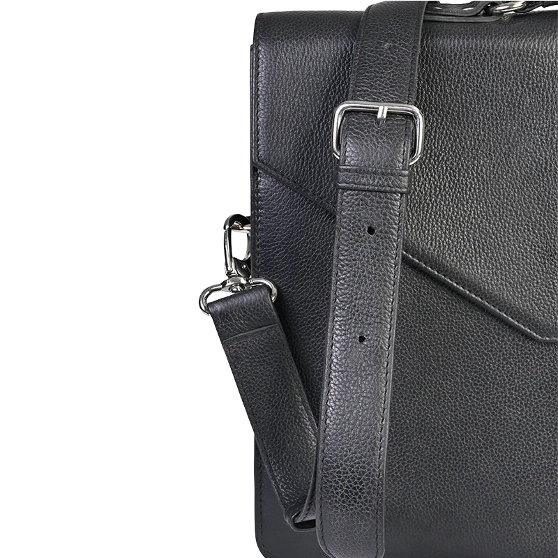 Leather Messenger Bag for Men in Granite Black, Oscar by Obi Pelle