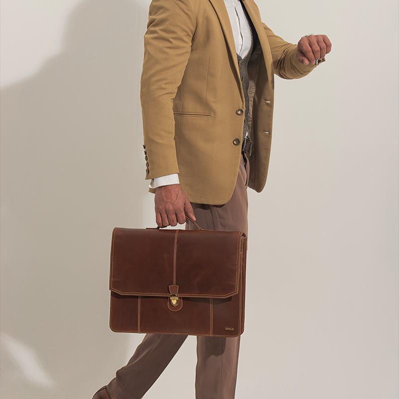 Leather Laptop Bag for Men in Geneva Brown, Parker by Obi Pelle