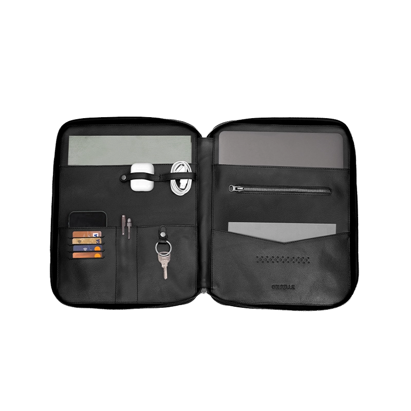 Leather Tech Organizer for Men in Granite Black, Porter by Obi Pelle
